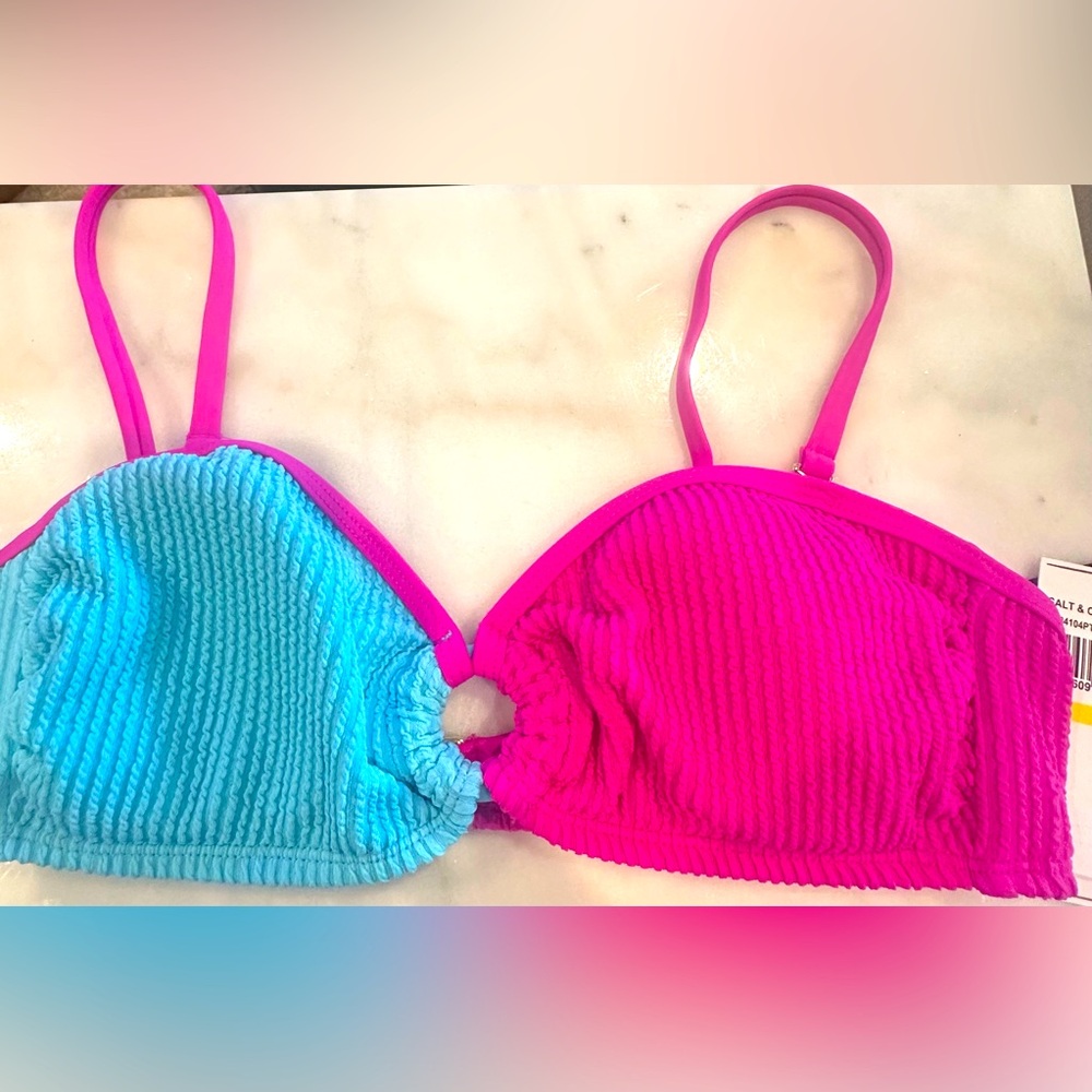 Macy's Salt & Cove Aqua Blue & Pink Triangle Bikini Top Swimwear in M NWT